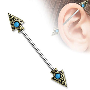 Turquoise set Tribal Spear on Both sides 316L surgical Steel WildKlass Industrial Barbells-WildKlass Jewelry