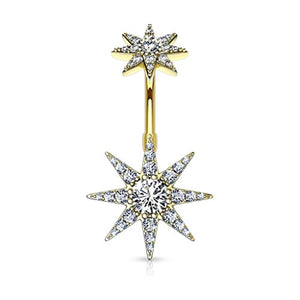 CZ Paved Starburst with Internally Threaded CZ Starburst Top 316L Surgical Steel WildKlass Belly Button Navel Rings-WildKlass Jewelry
