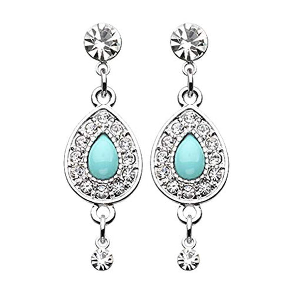 CZ Dangle Avice Turquoise Multi-Gem WildKlass Ear Stud Earrings-WildKlass Jewelry