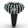 WildKlass Stainless Steel Flower Ring Two-Tone IP Black Women Top Grade Crystal Sea Blue-WildKlass Jewelry