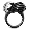 WildKlass Stainless Steel Ring Two-Tone IP Black Women-WildKlass Jewelry