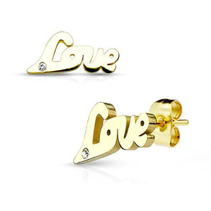 Pair of Love with Clear gem 316L Stainless Steel WildKlass Earring Studs-WildKlass Jewelry