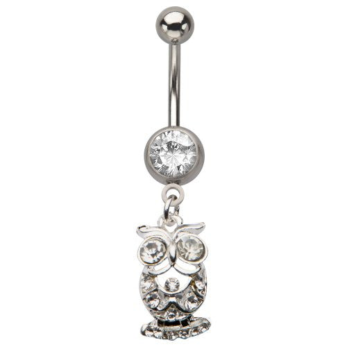 WildKlass Press Fit Gem Belly Rings with Dangle Gem Owl 14g-WildKlass Jewelry