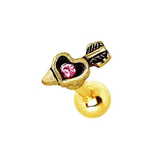 Gold Plated Mini Arrowed Heart WildKlass Cartilage Earring-WildKlass Jewelry