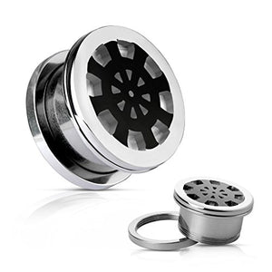 Black Ship Wheel on Mirror Polished Screw Fit Flesh WildKlass Tunnels-WildKlass Jewelry