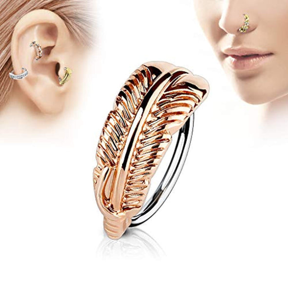 Feather Crawler Top 316L Surgical Steel WildKlass Nose, Cartilage Hoop Rings-WildKlass Jewelry