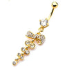 Gold PVD Plated WildKlass Navel with Clear Gems and Cascading Bow Dangle Charm (14g 7/16")-WildKlass Jewelry