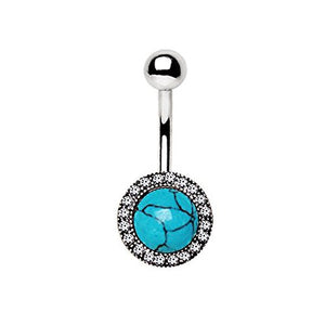 316L Stainless Steel Antique Jeweled Turquoise WildKlass Navel Ring-WildKlass Jewelry
