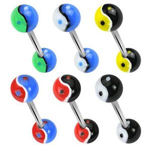 Ying Yang Acrylic WildKlass Balls Assorted Colored 316L Surgical Steel WildKlass Barbell (Sold by Piece)-WildKlass Jewelry