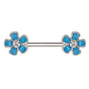 316L Stainless Steel Jeweled Teal Blue Flower WildKlass Nipple Bar-WildKlass Jewelry