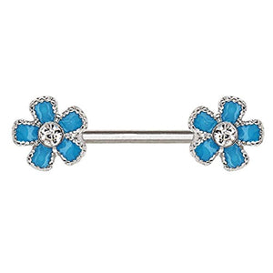 316L Stainless Steel Jeweled Teal Blue Flower WildKlass Nipple Bar-WildKlass Jewelry