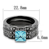 WildKlass Stainless Steel Ring IP Light Black (IP Gun) Women AAA Grade CZ Sea Blue-WildKlass Jewelry
