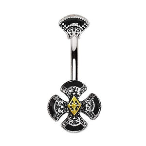 316L Stainless Steel Black Medieval Design Navel Ring-WildKlass Jewelry