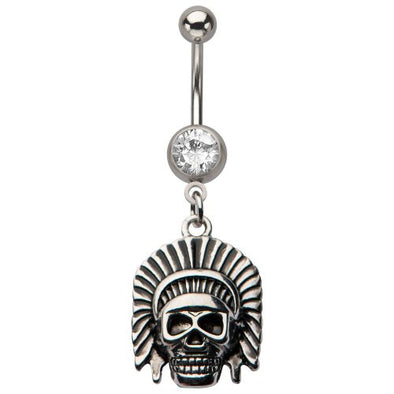 WildKlass Chief skull dangle gem Belly Rings 14g-WildKlass Jewelry
