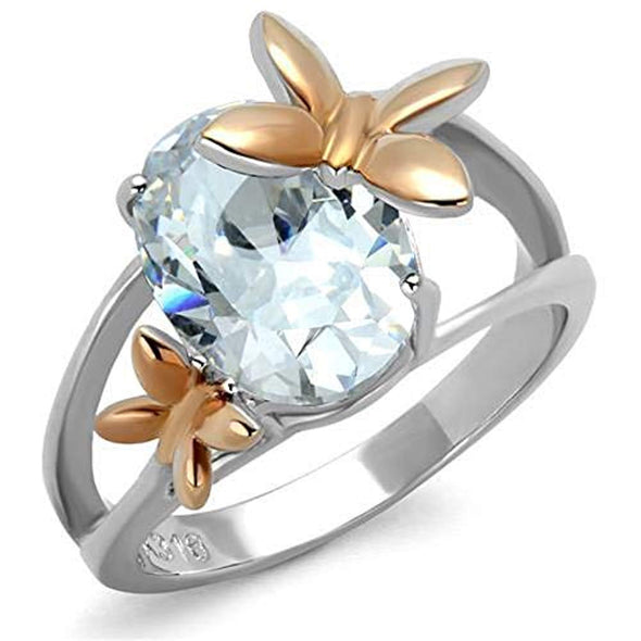 WildKlass Stainless Steel Ring Two-Tone IP Rose Gold Women AAA Grade CZ Clear-WildKlass Jewelry