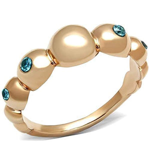 WildKlass Stainless Steel Ring IP Rose Gold Women AAA Grade CZ Sea Blue-WildKlass Jewelry