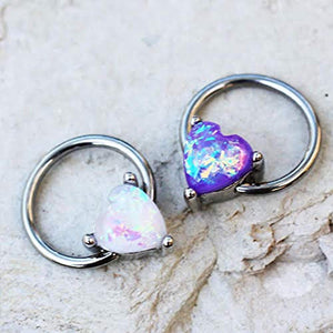 316L Stainless WildKlass Steel Synthetic Opal Heart Snap-in Captive Bead Ring/Septum Ring-WildKlass Jewelry