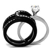 WildKlass Stainless Steel Ring Two-Tone IP Black Women AAA Grade CZ Clear-WildKlass Jewelry