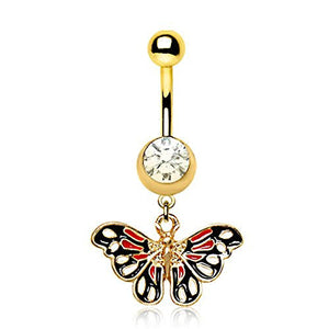 Gold Plated True Butterfly Dangle WildKlass Navel Ring-WildKlass Jewelry