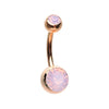 Rose Gold Opalite Double Gem Ball Steel WildKlass Belly Button Ring-WildKlass Jewelry