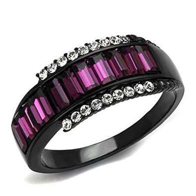 WildKlass Stainless Steel Ring IP Black Women Top Grade Crystal Amethyst-WildKlass Jewelry