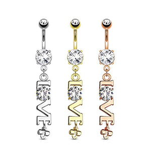 Dozen Pack 'Love' Word with Clear CZ Dangle 316L Surgical Steel WildKlass Navel Belly Ring-WildKlass Jewelry