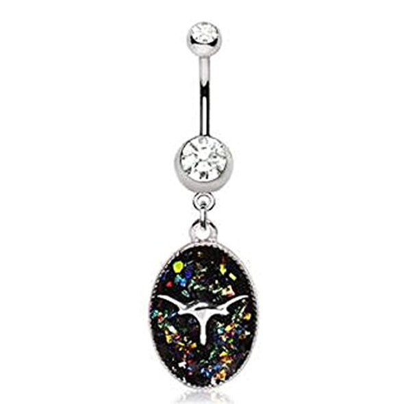 316L Stainless Steel Glitter Epoxy Longhorn Pendant Dangle WildKlass Navel Ring-WildKlass Jewelry