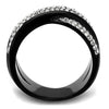 WildKlass Stainless Steel Ring Two-Tone IP Black Women Top Grade Crystal Clear-WildKlass Jewelry