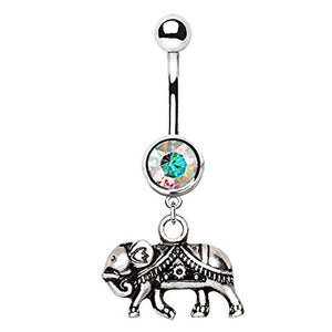 316L Stainless Steel Indian Elephant Dangle WildKlass Navel Ring-WildKlass Jewelry