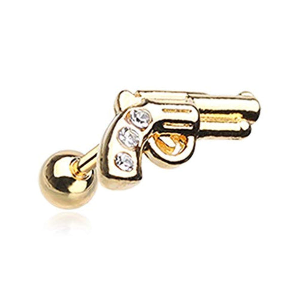 Golden Sparkle Pistol WildKlass Cartilage Tragus Earring-WildKlass Jewelry
