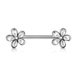 Crystal Set Flower Ends 316L Surgical Steel WildKlass Nipple Ring Barbells-WildKlass Jewelry