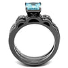 WildKlass Stainless Steel Ring IP Light Black (IP Gun) Women AAA Grade CZ Sea Blue-WildKlass Jewelry