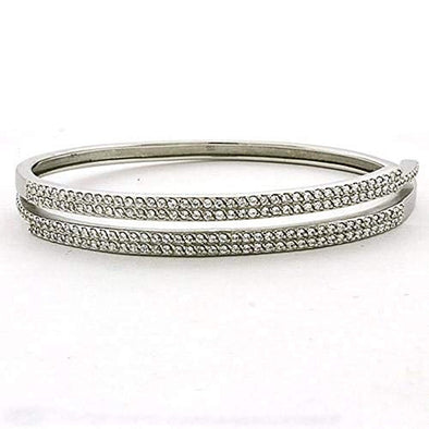 WildKlass 925 Sterling Silver Clear Stone Bangle Rhodium Women AAA Grade CZ Clear-WildKlass Jewelry