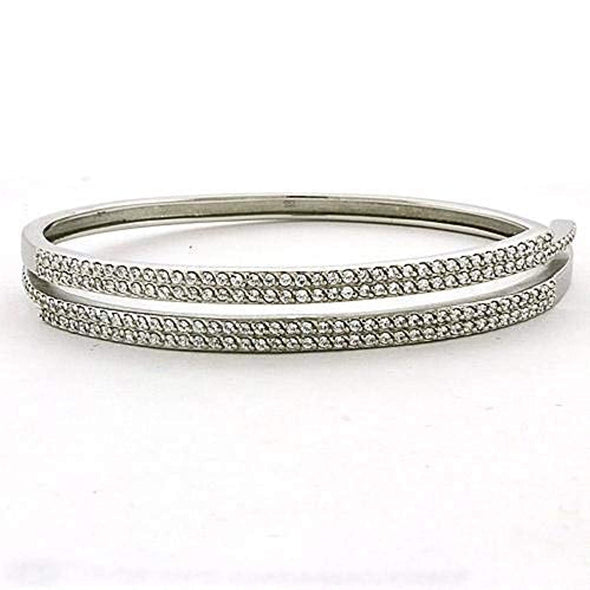 WildKlass 925 Sterling Silver Clear Stone Bangle Rhodium Women AAA Grade CZ Clear-WildKlass Jewelry