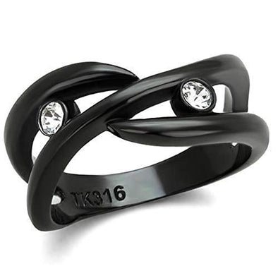 WildKlass Stainless Steel Ring IP Black Women Top Grade Crystal Clear-WildKlass Jewelry