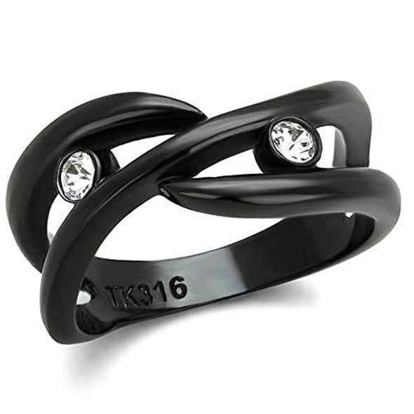 WildKlass Stainless Steel Ring IP Black Women Top Grade Crystal Clear-WildKlass Jewelry