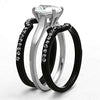 WildKlass Stainless Steel Ring Wedding Two-Tone IP Black Women AAA Grade CZ Clear-WildKlass Jewelry