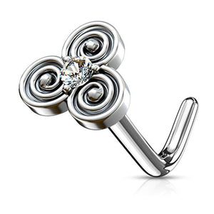 WildKlass CZ Centered Stacked Circles Tribal Top 316L Surgical Steel L Bend Nose Stud Rings-WildKlass Jewelry