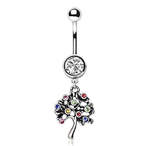 316L Stainless Steel Fruiting Tree of Life Dangle WildKlass Navel Ring-WildKlass Jewelry