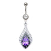 WildKlass Victorian Style Ameythest Stone Dangle Charm Belly Ring (14g 7/16")-WildKlass Jewelry