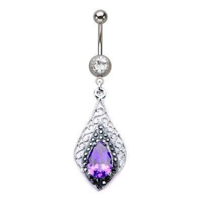 WildKlass Victorian Style Ameythest Stone Dangle Charm Belly Ring (14g 7/16")-WildKlass Jewelry