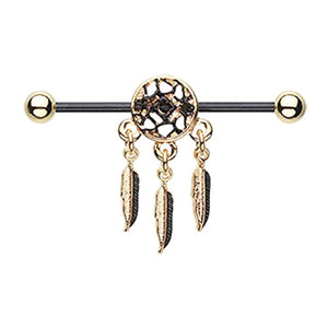 Golden Black Dreamcatcher WildKlass Industrial Barbell-WildKlass Jewelry