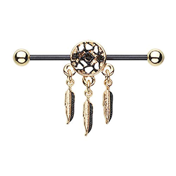 Golden Black Dreamcatcher WildKlass Industrial Barbell-WildKlass Jewelry