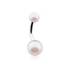 Double Luster Pearl Ball Steel Belly WildKlass Button Ring-WildKlass Jewelry