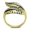 WildKlass Stainless Steel Ring Two-Tone IP Gold Women Leaf Epoxy Jet-WildKlass Jewelry