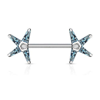 WildKlass Princess Cut CZ Star Ends 316L Surgical Steel Nipple Barbell Rings-WildKlass Jewelry