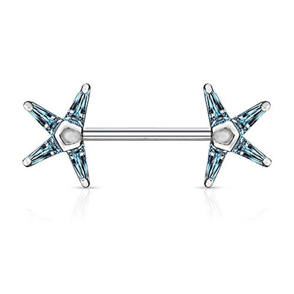 WildKlass Princess Cut CZ Star Ends 316L Surgical Steel Nipple Barbell Rings-WildKlass Jewelry