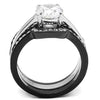 WildKlass Stainless Steel Ring Two-Tone IP Black Women AAA Grade CZ Clear-WildKlass Jewelry