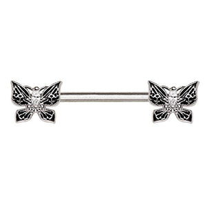 316L Stainless Steel Black Butterfly WildKlass Nipple Bar-WildKlass Jewelry