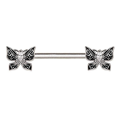 316L Stainless Steel Black Butterfly WildKlass Nipple Bar-WildKlass Jewelry